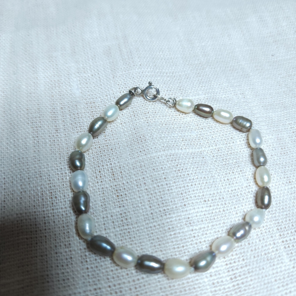 Sterling Silver Pearl Bracelet Hand Knot Baroque 7 In Lustrous Haitian Cultured